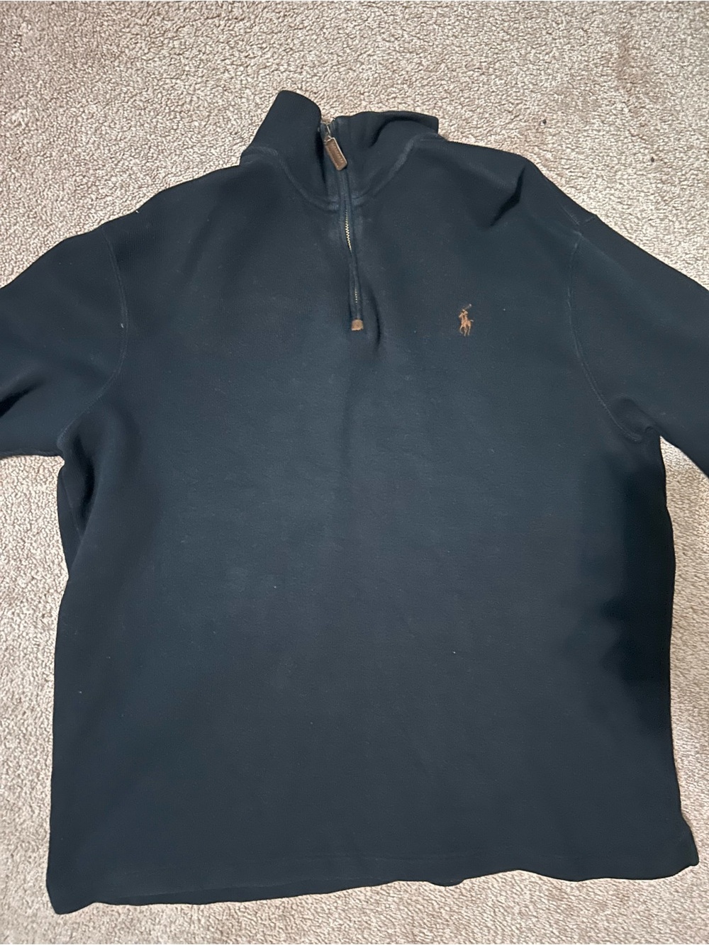 Ralph Lauren Navy Quarter-Zip Pullover with Leather Zip Pull